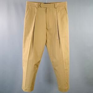 HAIDER ACKERMANN Size 32 Khaki Cotton Pleated Cropped Casual Pants